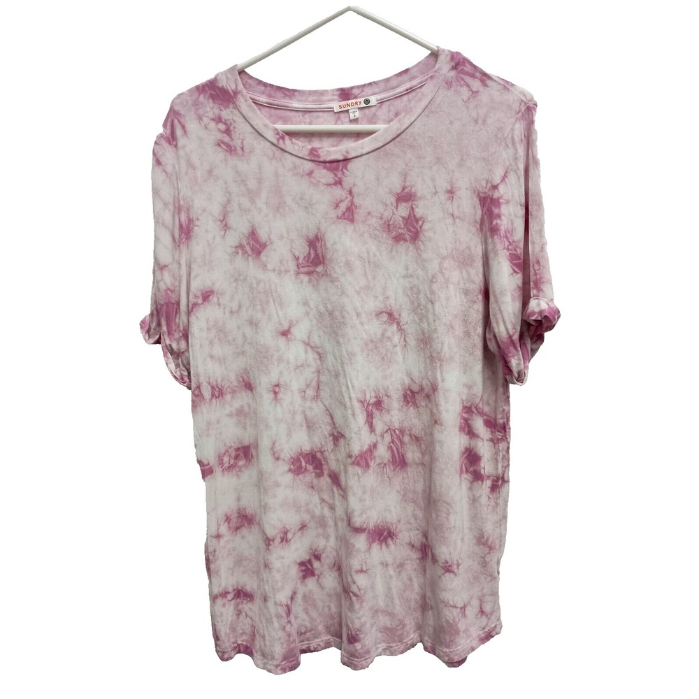 Sundry T-Shirt Womens Large Pink Tie Dye Crew Neck Short Sleeve BOHO Hippie Top